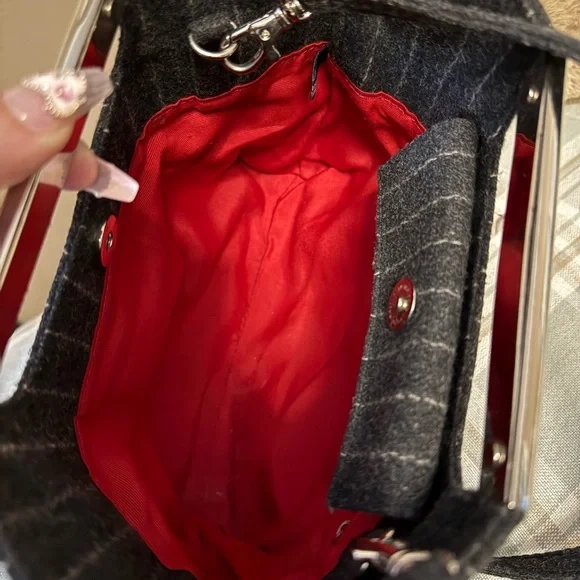 Guess Charcoal Pinstripe Shoulder Bag - Picture 3 of 3